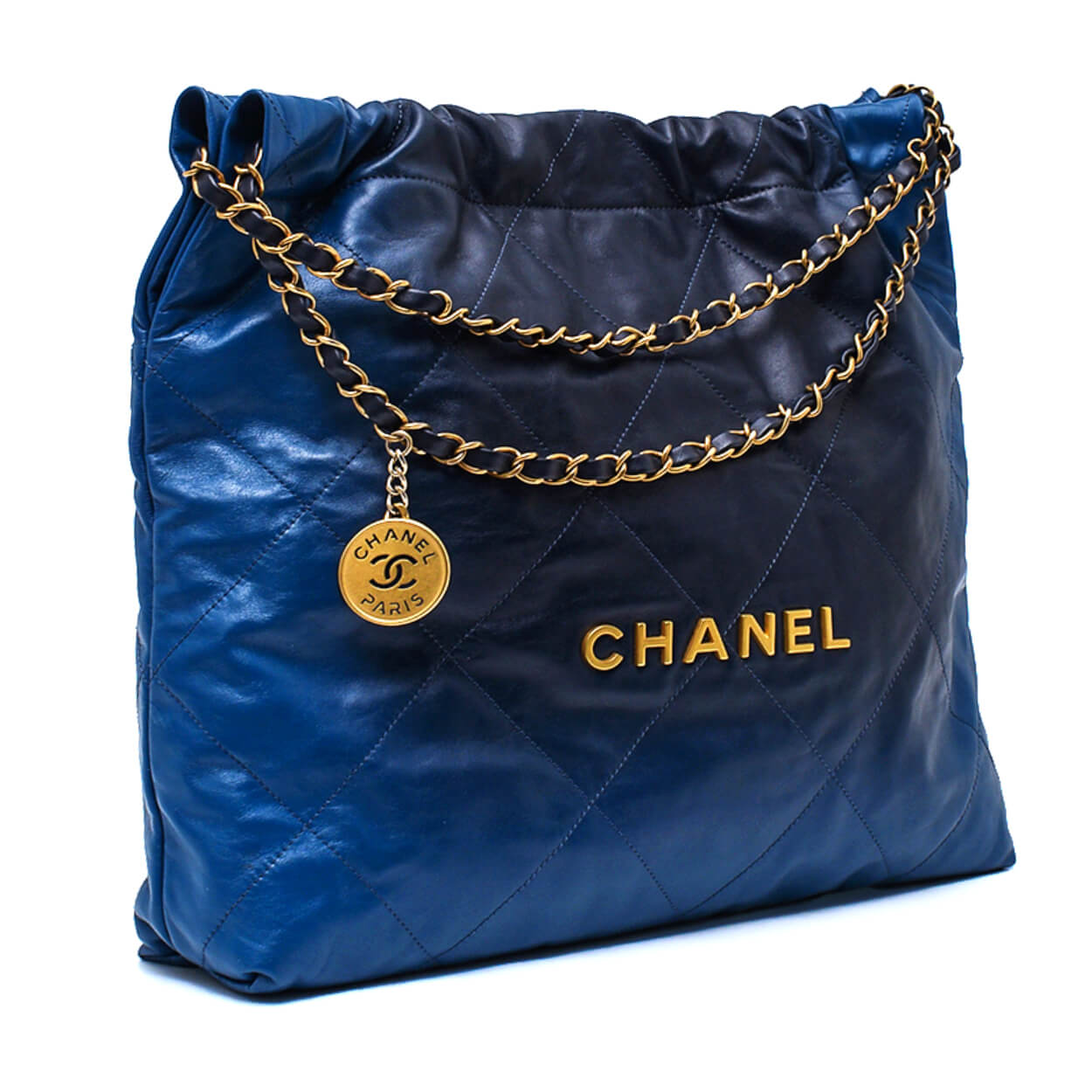 Chanel - Blue Degrade Quilted Shiny Calfskin Chanel 22 Medium Bag 